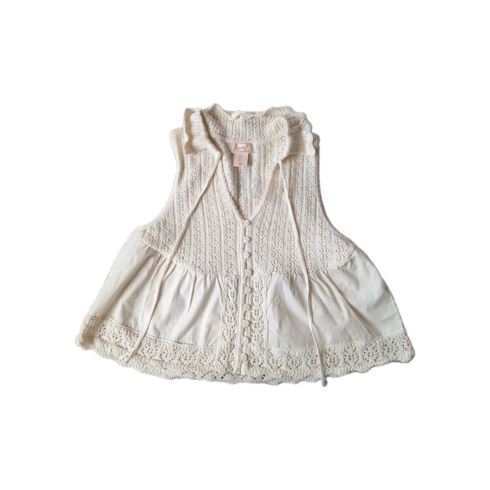Camila Coelho NWT V Neck Pointelle Knit Sleeveless Top Cream White Small